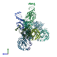 PDB entry 5ucx coloured by chain, side view.