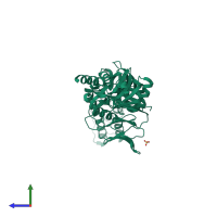 PDB entry 5ude coloured by chain, side view.