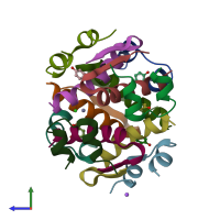 PDB entry 5udp coloured by chain, side view.