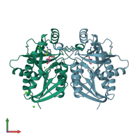 PDB entry 5ue1 coloured by chain, front view.