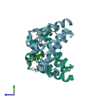 PDB entry 5ueu coloured by chain, side view.