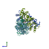 PDB entry 5ufi coloured by chain, side view.
