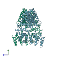 PDB entry 5ufl coloured by chain, side view.