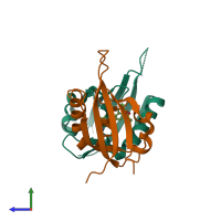 PDB entry 5ufp coloured by chain, side view.