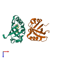 PDB entry 5ufp coloured by chain, top view.