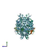 PDB entry 5ufs coloured by chain, side view.