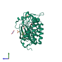 PDB entry 5ug9 coloured by chain, side view.