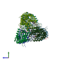 PDB entry 5ugf coloured by chain, side view.