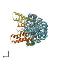 PDB entry 5uho coloured by chain, side view.