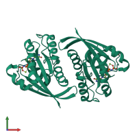 Homo dimeric assembly 2 of PDB entry 5uhv coloured by chemically distinct molecules, front view.