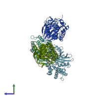 PDB entry 5ui1 coloured by chain, side view.