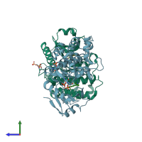 PDB entry 5uir coloured by chain, side view.