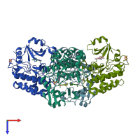 PDB entry 5uis coloured by chain, top view.