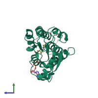 PDB entry 5uiv coloured by chain, side view.