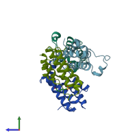 PDB entry 5uiy coloured by chain, side view.