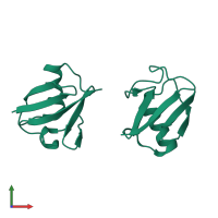 Homo dimeric assembly 1 of PDB entry 5ujl coloured by chemically distinct molecules, front view.