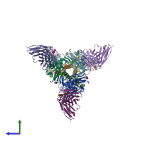 PDB entry 5uk0 coloured by chain, side view.