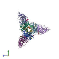 PDB entry 5uk2 coloured by chain, side view.