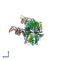 PDB entry 5uk7 coloured by chain, side view.
