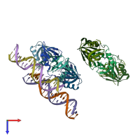 PDB entry 5uk7 coloured by chain, top view.