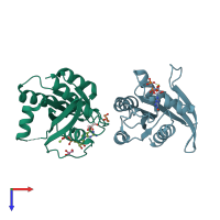 PDB entry 5uk9 coloured by chain, top view.