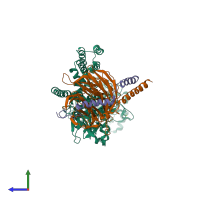 PDB entry 5ukk coloured by chain, side view.