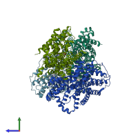 PDB entry 5uld coloured by chain, side view.
