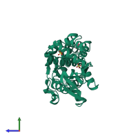 PDB entry 5um2 coloured by chain, side view.