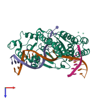 PDB entry 5um9 coloured by chain, top view.