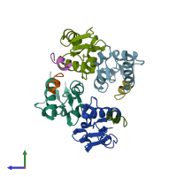 PDB entry 5uml coloured by chain, side view.