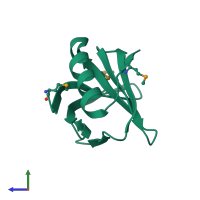 PDB entry 5umr coloured by chain, side view.