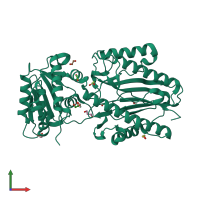 PDB entry 5umt coloured by chain, front view.
