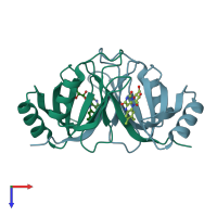 PDB entry 5umx coloured by chain, top view.