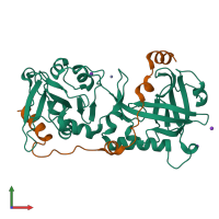 PDB entry 5un7 coloured by chain, front view.