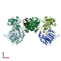 PDB entry 5una coloured by chain, front view.