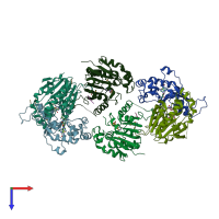 PDB entry 5una coloured by chain, top view.