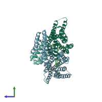 PDB entry 5unh coloured by chain, side view.