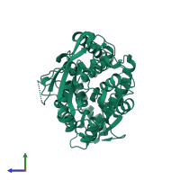 PDB entry 5uno coloured by chain, side view.