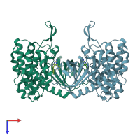 PDB entry 5unp coloured by chain, top view.