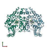 PDB entry 5unt coloured by chain, front view.