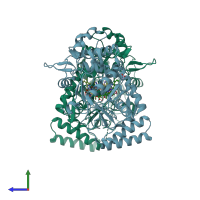 PDB entry 5unu coloured by chain, side view.