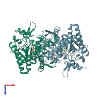 PDB entry 5unu coloured by chain, top view.