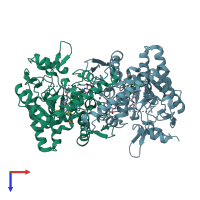 PDB entry 5unx coloured by chain, top view.
