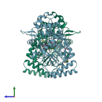 PDB entry 5uo6 coloured by chain, side view.