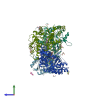 PDB entry 5uo9 coloured by chain, side view.