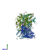 PDB entry 5uob coloured by chain, side view.