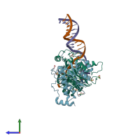 PDB entry 5uop coloured by chain, side view.