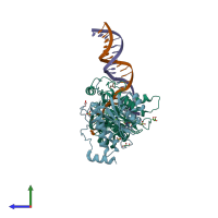 PDB entry 5uoq coloured by chain, side view.