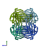 PDB entry 5upb coloured by chain, side view.