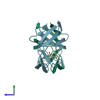 PDB entry 5upj coloured by chain, side view.